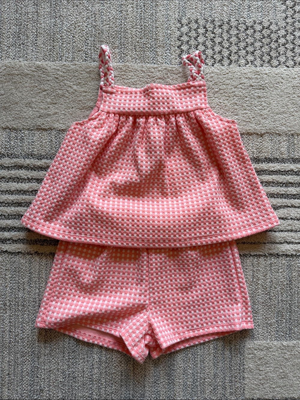 Kate Mack Pink and White Gingham-Look Girls Matching Set